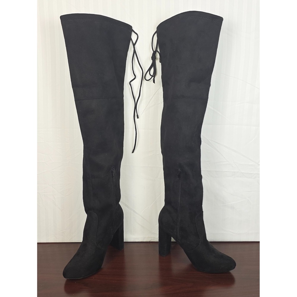 Luichiny Women's Black Faux Suede Over the Knee Boots Size 9 Block Heel